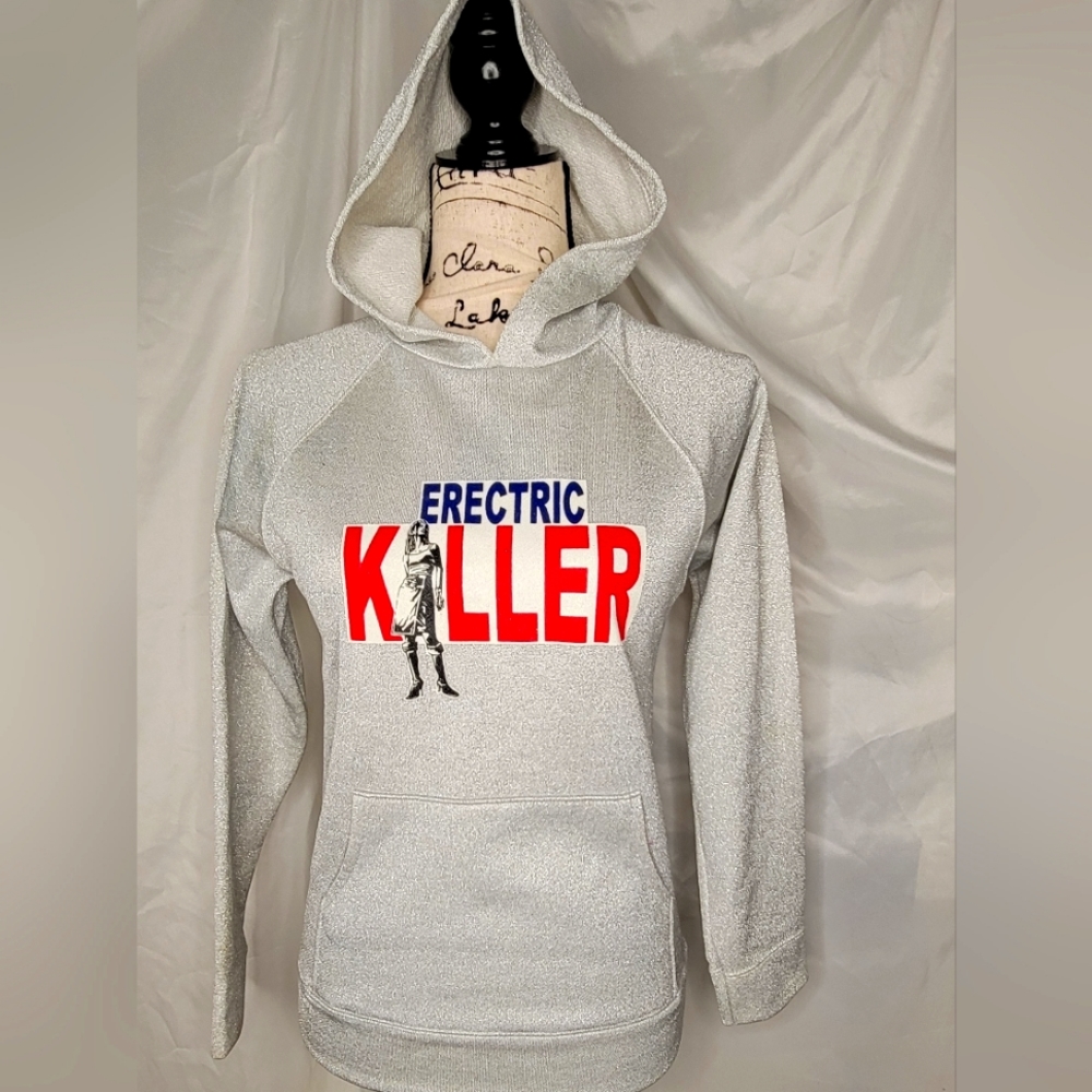 Vintage Engrish metallic silver pullover sweatshirt from Harajuku Japan 2000